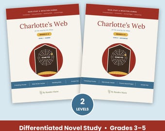 Étude différenciée du roman Charlotte's Web, niveaux 3 à 5, unité de lecture pour l'enseignement à domicile (téléchargement numérique)