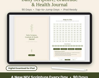 Journal de gratitude biblique sur 90 jours, versets NIV, téléchargement numérique GoodNotes