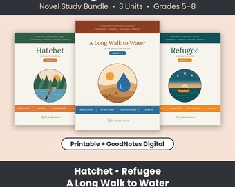 Ensemble d'études de romans sur le courage et la survie : Hatchet, Refugee, Long Walk to Water (version imprimable et numérique)