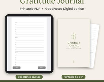 Journal de gratitude à imprimer + GoodNotes, 366 entrées, réflexions non datées (téléchargement numérique)