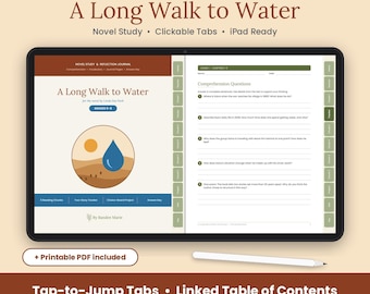Étude du roman « A Long Walk to Water » de Linda Sue Park, niveaux 5 à 8 : compréhension, vocabulaire (version numérique et imprimable).