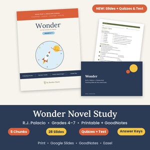 Wonder Novel Study + Teaching Slides, Printable and GoodNotes, Grades 4-7, Homeschool Reading Unit, Choose Kind, Answer Key image 2