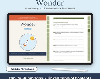 Étude du roman Wonder + diapositives pédagogiques, imprimables et compatibles avec GoodNotes, niveaux 4 à 7, unité de lecture pour l'enseignement à domicile, Choose Kind, corrigé