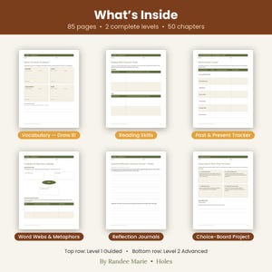 Pode incluir: Uma cole&ccedil;&atilde;o de fichas de trabalho intitulada What's Inside, com 85 p&aacute;ginas, 2 n&iacute;veis e 50 cap&iacute;tulos. As p&aacute;ginas incluem se&ccedil;&otilde;es para vocabul&aacute;rio, habilidades de leitura, rastreadores de tempo, redes de palavras, di&aacute;rios e quadros de escolha.