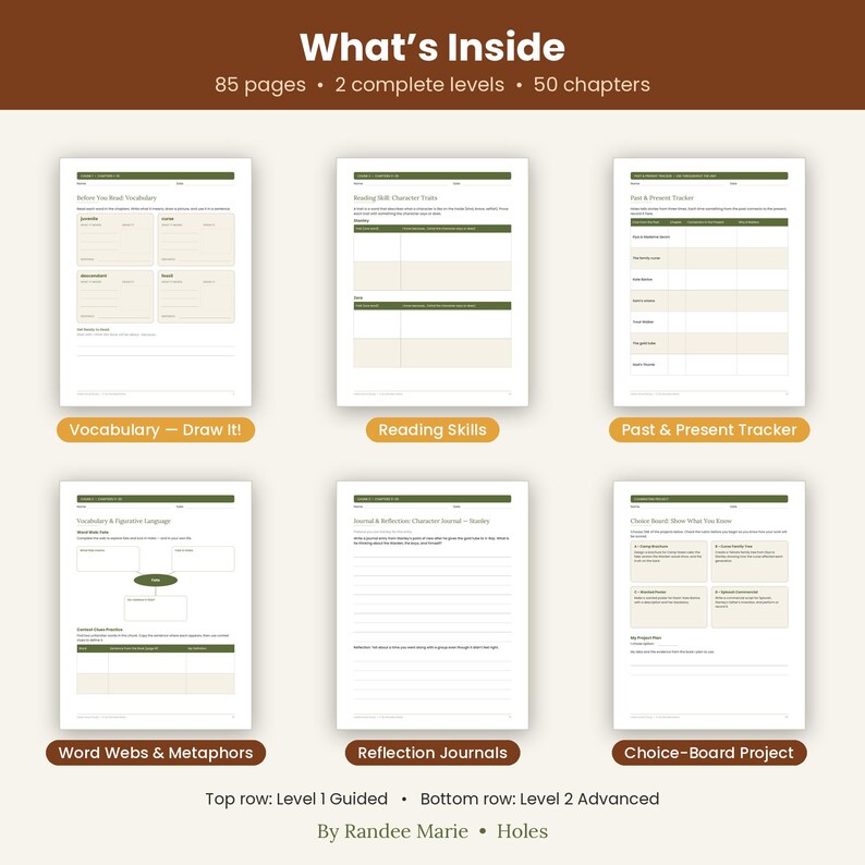 Pode incluir: Uma cole&ccedil;&atilde;o de fichas de trabalho intitulada What's Inside, com 85 p&aacute;ginas, 2 n&iacute;veis e 50 cap&iacute;tulos. As p&aacute;ginas incluem se&ccedil;&otilde;es para vocabul&aacute;rio, habilidades de leitura, rastreadores de tempo, redes de palavras, di&aacute;rios e quadros de escolha.