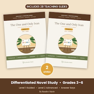 Pu&ograve; includere: Due diari di studio e riflessione sul romanzo The One and Only Ivan di Katherine Applegate. Una copertina &egrave; etichettata Grades 2-4 Level 1 Guided, l'altra Grades 5-6 Level 2 Advanced. Entrambe presentano un'illustrazione circolare di una tela su un cavalletto con la parola HOME e includono 28 diapositive didattiche.