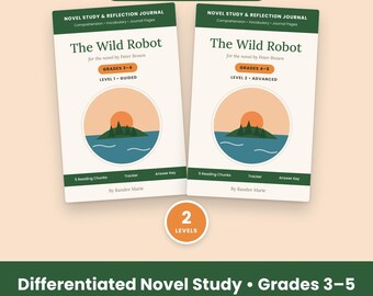The Wild Robot Novel Study, 2 Levels, Teaching Slides, Quizzes & Novel Test, Grades 3-5, Homeschool Reading Unit (PDF + PPT)