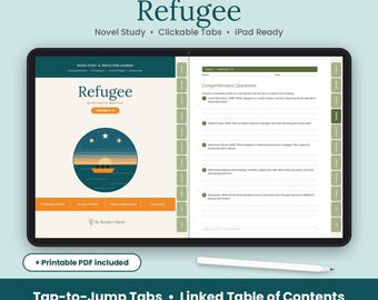 Étude du roman « Refugee » d'Alan Gratz, version imprimable et numérique GoodNotes, niveaux 5 à 8, compréhension, vocabulaire, corrigé