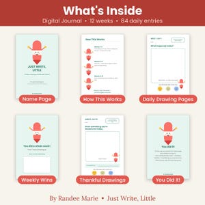 Pode incluir: Um di&aacute;rio digital com 12 semanas e 84 entradas di&aacute;rias, apresentando seis layouts de p&aacute;gina, incluindo uma p&aacute;gina de nome, instru&ccedil;&otilde;es, p&aacute;ginas de desenho di&aacute;rio, conquistas semanais, desenhos de gratid&atilde;o e uma p&aacute;gina de conclus&atilde;o.