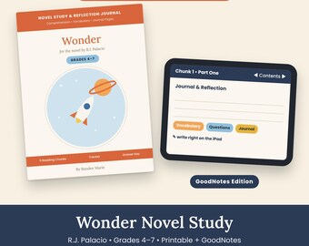 Studium powieści Wonder, R.J. Palacio, slajdy dydaktyczne, quizy i testy powieściowe, do druku + GoodNotes, klasy 4-7, jednostka edukacji domowej, wybór rodzaju