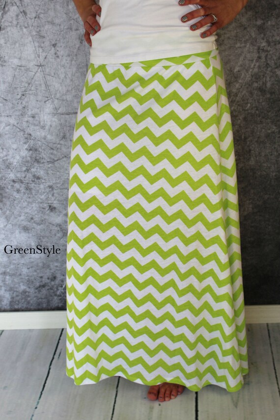 Items similar to Lime Green and White Chevron Maxi skirt for tweens or ...