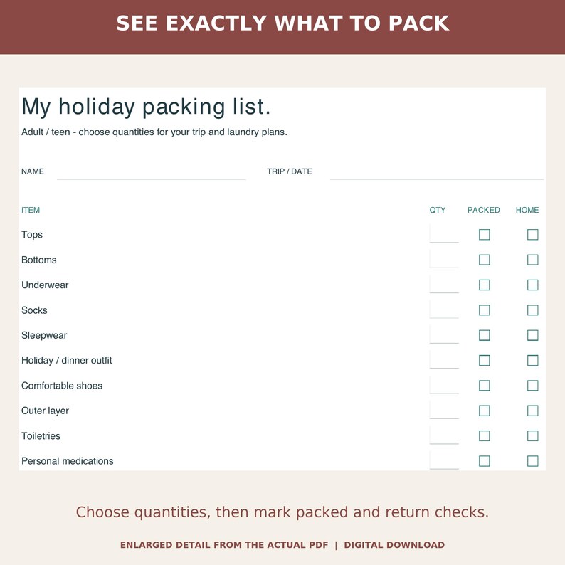 Packing List Printable Holiday Family Travel Bundle Printable: Christmas Packing Checklists ...
