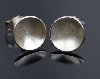 Round Silver Earrings, Simple Every Day Ear Studs, Silver Cup Earrings, Gift for Her, Valentines Day Gift