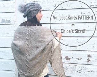 KNITTING PATTERN - Chloe's Shawl // Lightweight - Cabled // Written & Charted Instructions + Video Tutorial // Level: Intermediate