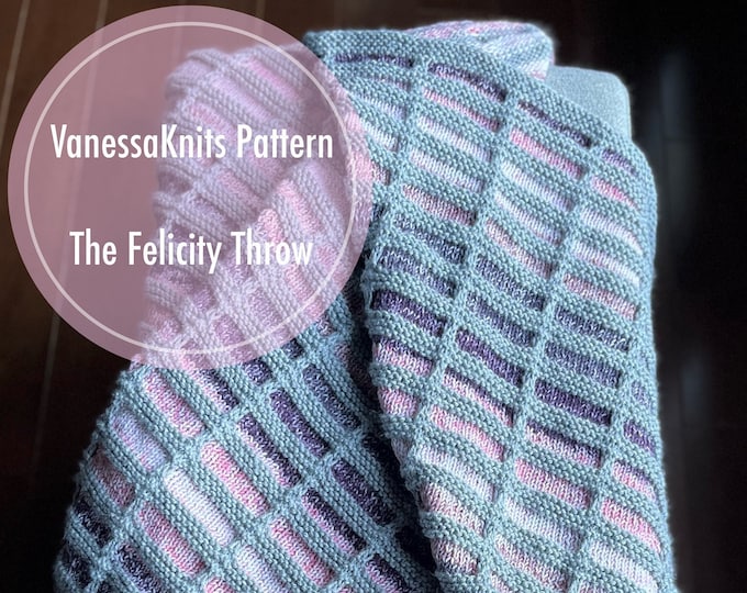 Featured listing image: VanessaKnits Knitting PATTERN - Felicity Throw / Lion Brand / Easy Garter Stitch / Level: Easy+