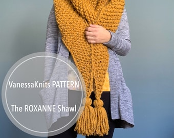 KNITTING PATTERN - ROXANNE Shawl / Oversized - Tassels / Written Instructions / Level: Beginner / Hobbii Umami Tweed / Chunky Knit Scarf