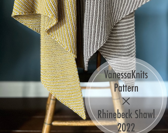 Featured listing image: KNITTING PATTERN - Rhinebeck Shawl 2022 - Reversible // Lion Brand Collection // DK Weight // Level: Beginner - Easy // Triangle // Striped