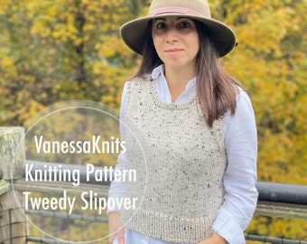 VanessaKnits Knitting PATTERN - Tweedy Slipover / Lion Brand / Cropped Vest / Layering Piece / Level: Easy+