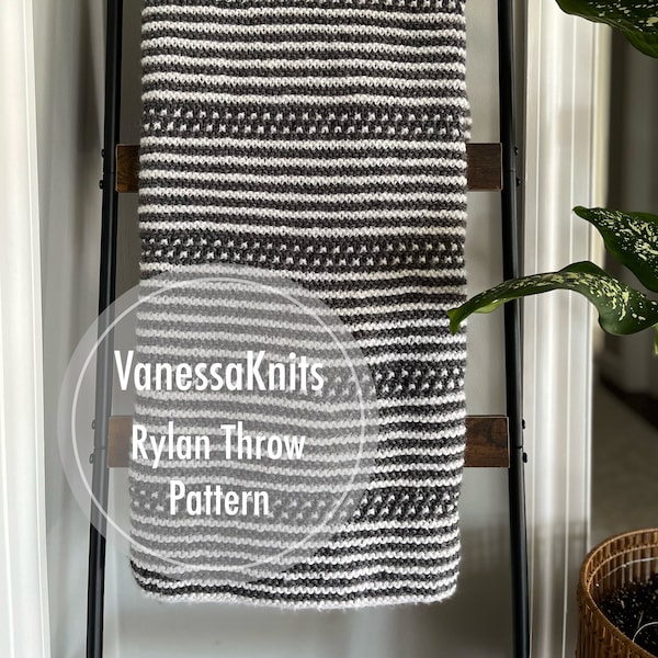 VanessaKnits Knitting PATTERN - Rylan Throw / Lion Brand / Striped Textured Knit Blanket / Level: Easy+