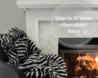 VanessaKnits Knitting PATTERN - Stripes for All Seasons Throw / Lion Brand / Striped Knit Blanket / Level: Beginner