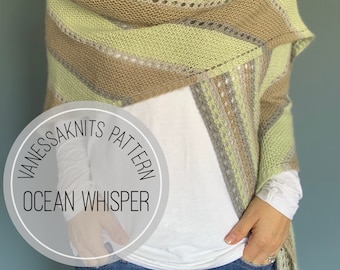 KNITTING PATTERN - Ocean Whisper Shawl // Lightweight Triangle Wrap // Stripes and Eyelet Lace // Sport Weight Yarn // Level: Easy+