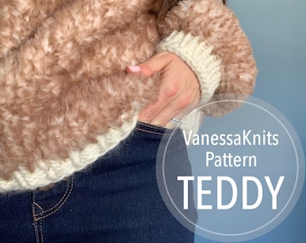 KNITTING PATTERN -  Girls & Women's TEDDY Sweater // Seamless Top-Down Pullover // Written Instructions // Faux Fur // Oversized Fit