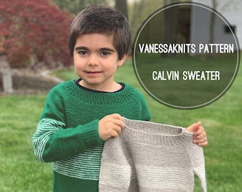 KNITTING PATTERN -  KIDS Calvin Sweater // Oversized, Boxy Fit // Written Instructions + Video Tutorials // Kids Sizes 6 Months to 12 Years