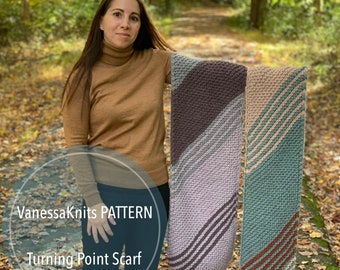 KNITTING PATTERN - Turning Point Scarf // Two Size Options // Hue + Me // Beginner Knitter // Bulky Weight Scarf // Level: Easy