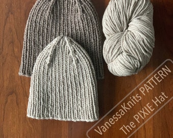 KNITTING PATTERN - The PIXIE Hat // Simple Ribbed Toque Beanie with 4 Point Crown Shaping // Written & Charted Instructions // Level: Easy+