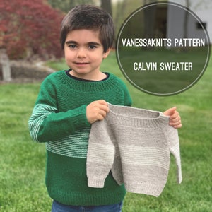 KNITTING PATTERN -  KIDS Calvin Sweater // Oversized, Boxy Fit // Written Instructions + Video Tutorials // Kids Sizes 6 Months to 12 Years