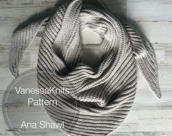 VanessaKnits Knitting PATTERN - Ana Shawl / Quince & Co. Osprey / Reversible / Half Fisherman's Rib / Level: Easy+