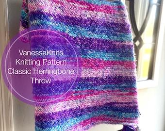 VanessaKnits Knitting PATTERN - Classic Herringbone Throw / Lion Brand / Bulky & Textured / Level: Easy+ / Mandala Impressions Yarn