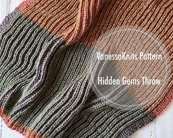 VanessaKnits Knitting PATTERN - Hidden Gems Throw / Lion Brand / Fisherman's Rib Stitch / Level: Easy+