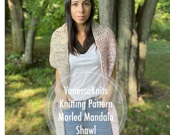 VanessaKnits Knitting PATTERN - Marled Mandala Shawl / Lion Brand / Reversible / Color Melting / Level: Easy+