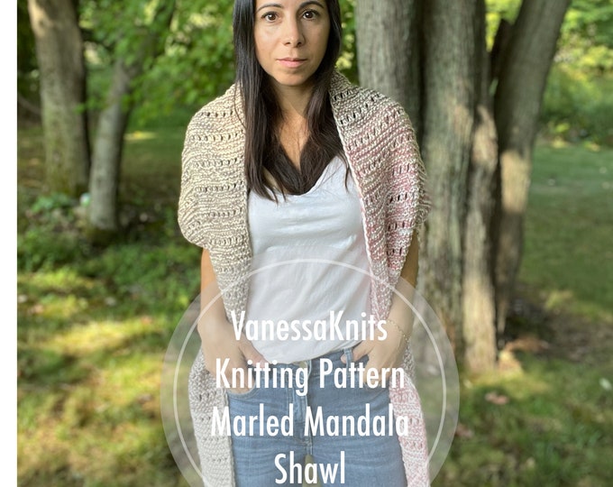 Featured listing image: VanessaKnits Knitting PATTERN - Marled Mandala Shawl / Lion Brand / Reversible / Color Melting / Level: Easy+