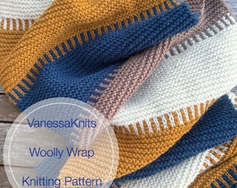 VanessaKnits Knitting PATTERN - Woolly Wrap / Lion Brand Wool-Ease / Garter Stitch Stole Scarf / Corrugated Ribbing