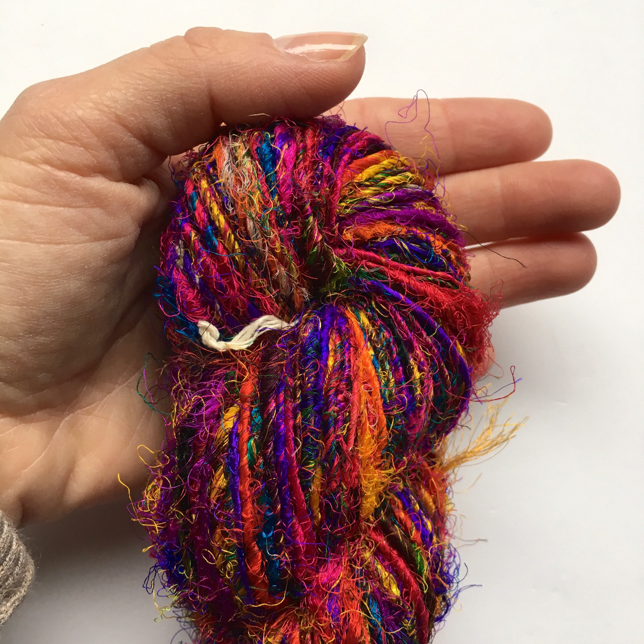 Premium Grade Recycled Silk Sari Yarn Art Yarn Hand Spun, Eco