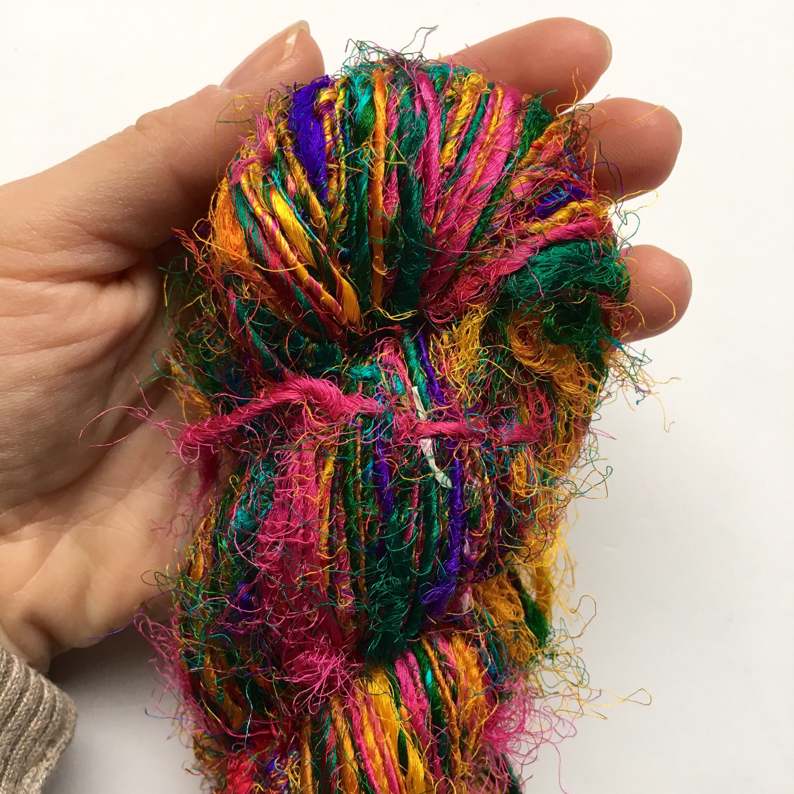 Premium Grade Recycled Silk Sari Yarn Art Yarn Hand Spun, EcoFriendly & Socially