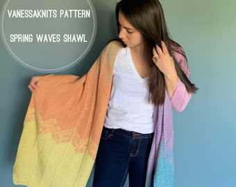 KNITTING PATTERN - Spring Waves Shawl // Oversized - Chevron // Written Instructions + Video Tutorial // Level: Easy+