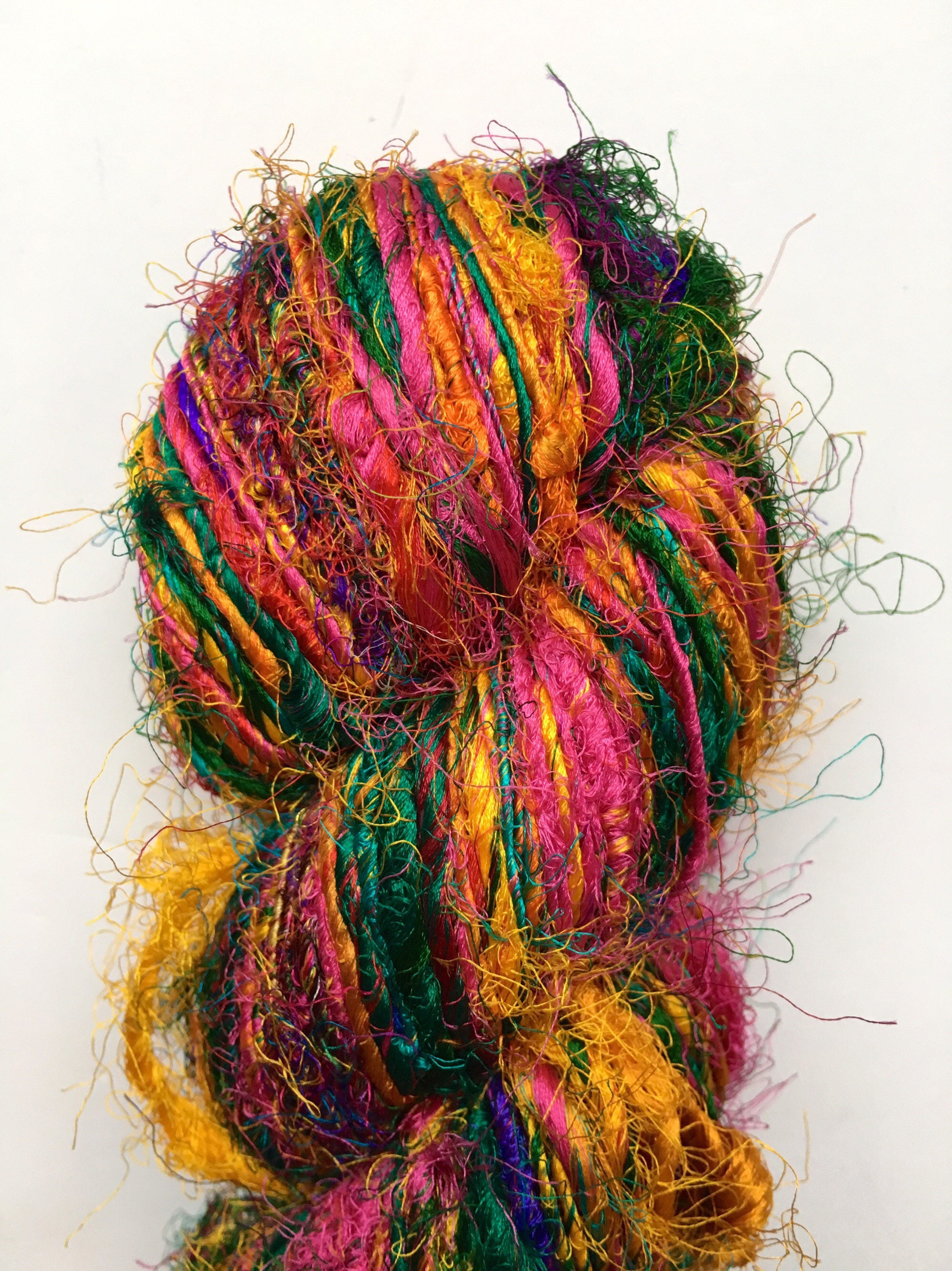 Premium Grade Recycled Silk Sari Yarn Art Yarn Hand Spun, Eco