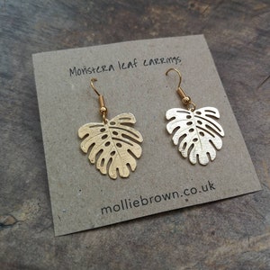 Gold plated Monstera leaf earrings - tropical leaf earrings