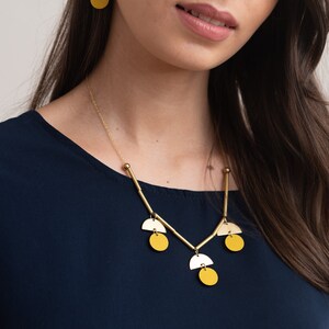 Geo circle necklace - wood and brass necklace - geometric necklace