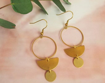 brass hoop earrings - geo earrings - semi circle earrings