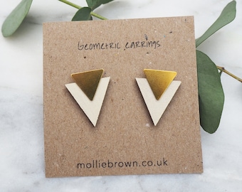 handcrafted geometric earrings - Geometric earrings - Triangle stud earrings