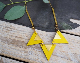 Handcrafted Geometric necklace - laser cut wooden triangle necklace