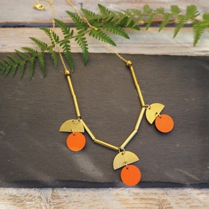 Geo circle necklace - wood and brass necklace - geometric necklace