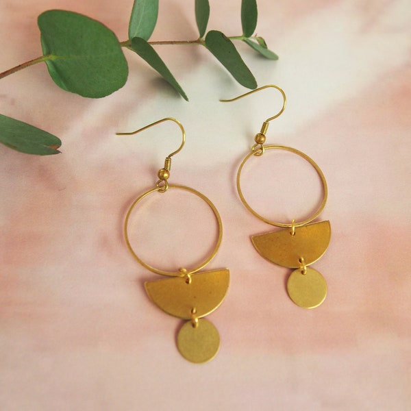 brass hoop earrings - geo earrings - semi circle earrings