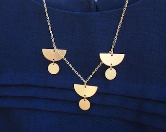 Geometric brass necklace - half moon necklace -semi circle and circle brass necklace