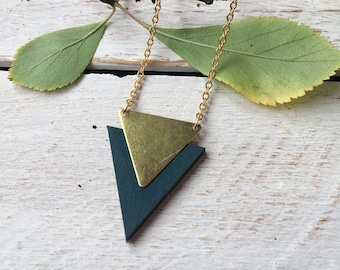 Geometric Necklace - Triangle necklace - Geometric Jewellery - Wood and Brass necklace - laser cut necklace