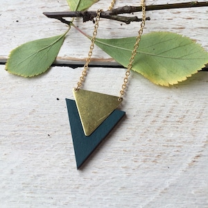 Geometric Necklace - Triangle necklace - Geometric Jewellery - Wood and Brass necklace - laser cut necklace